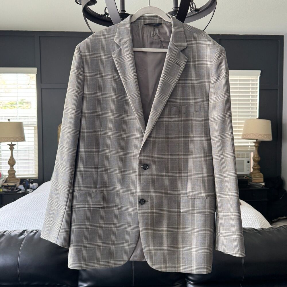 48L  Brooks Brothers Fitzgerald Fit Gray & Purple Plaid Wool Sport Coat Blazer M